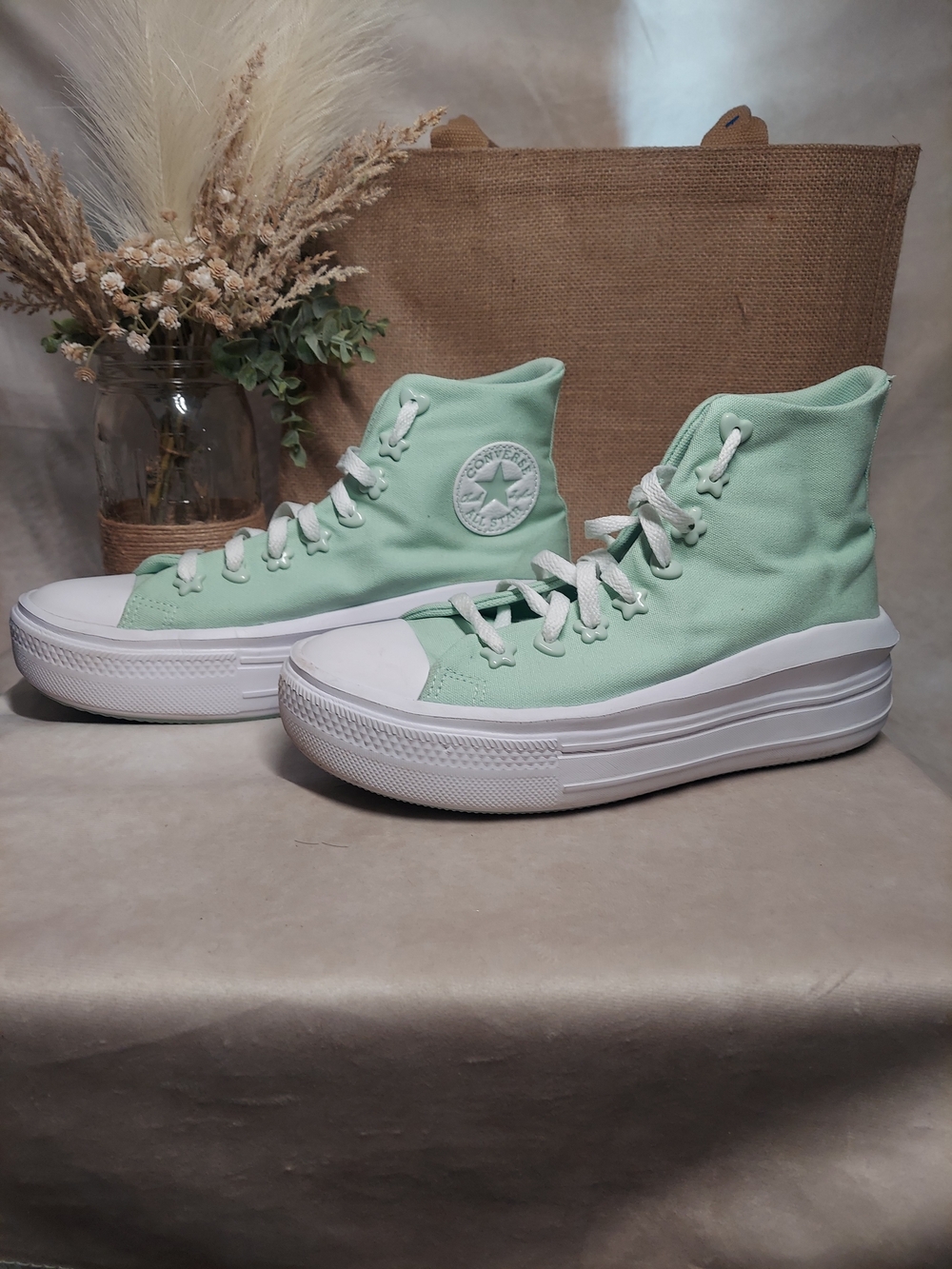 Converse Lift Platform High Top Charms Mint Green White Women's Size 9 A08100C